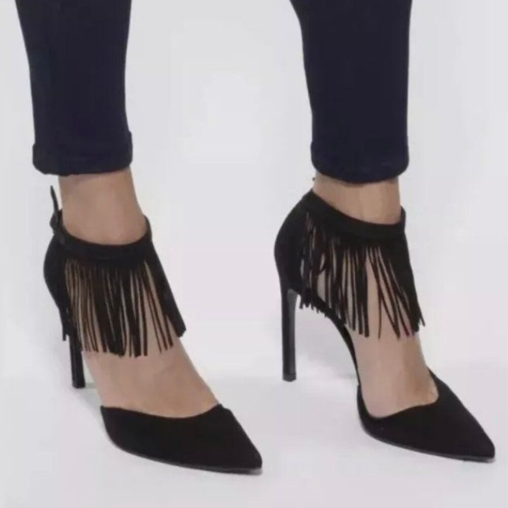 Stuart Weitzman Fringelica Suede Pointed-Toe Pump